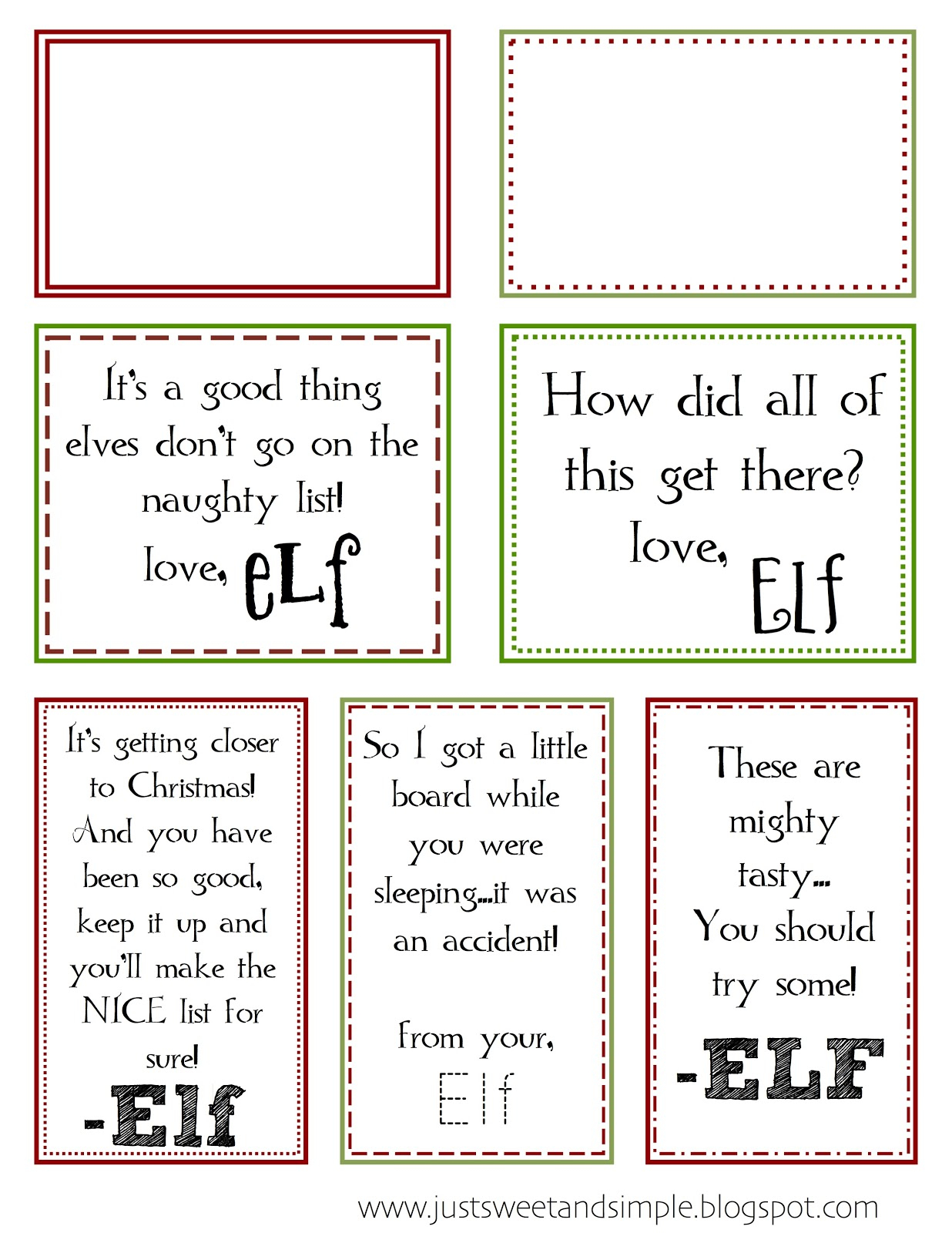 Just Sweet And Simple Printable Elf On The Shelf Notes