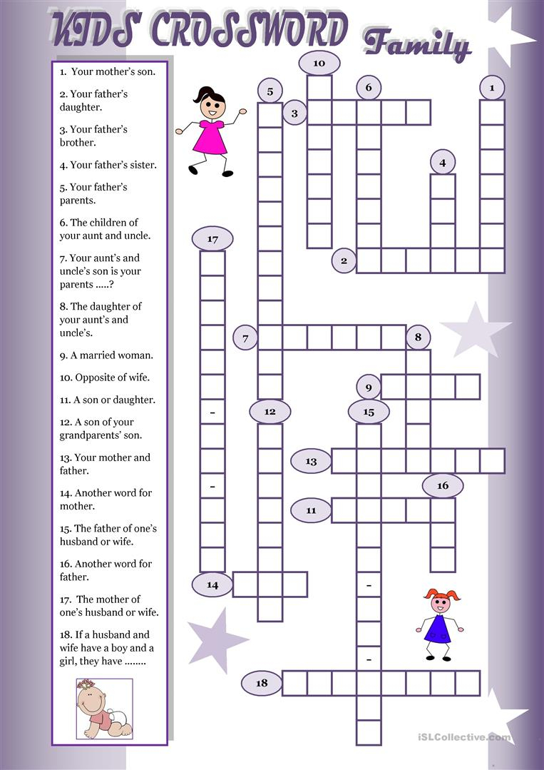 Kids Crossword Family English ESL Worksheets For 