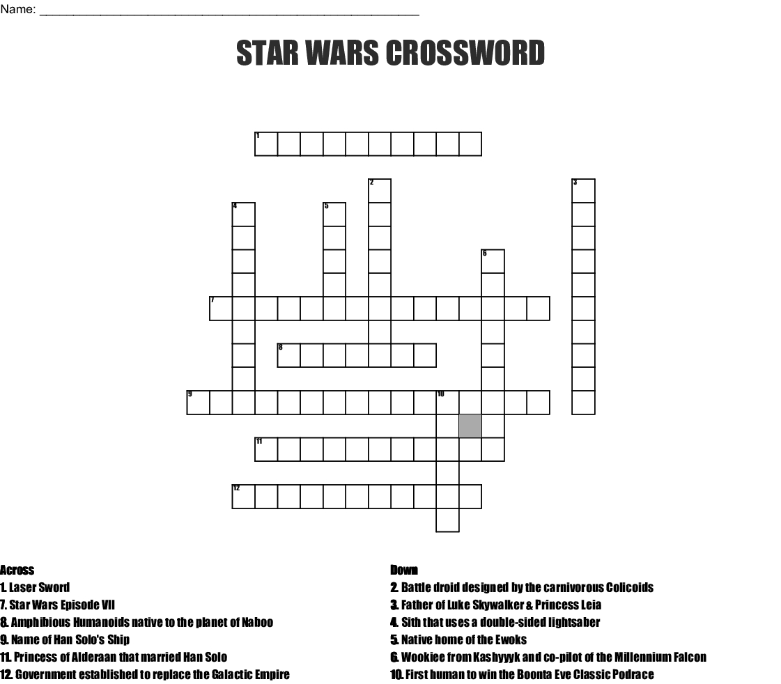 Libreng The Avengers Crossword Star Wars Crossword 