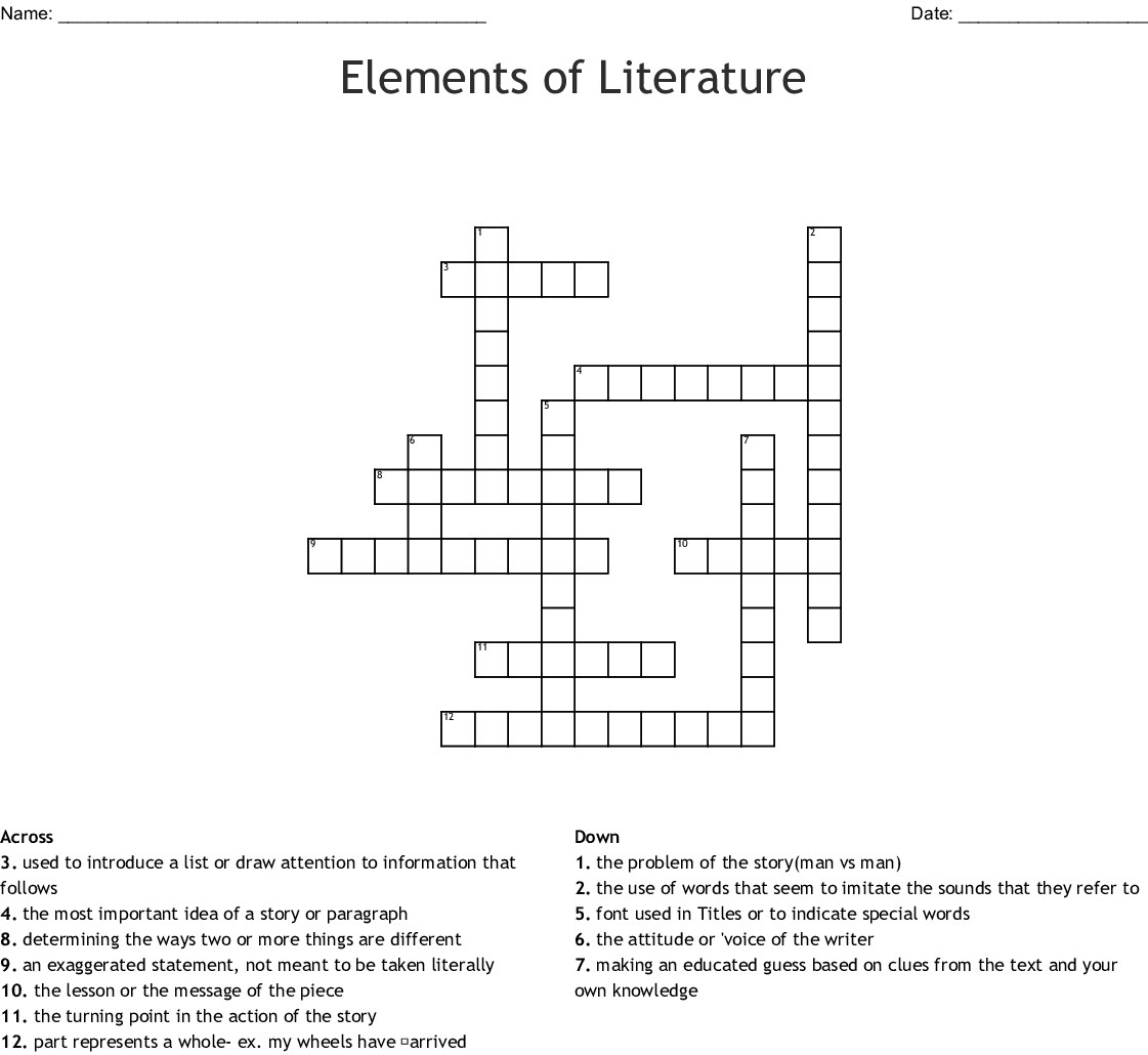 Literature Crossword Puzzles Printable Printable Crossword Puzzles