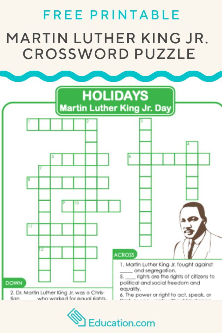 Martin Luther King Jr Crossword Puzzle Worksheet