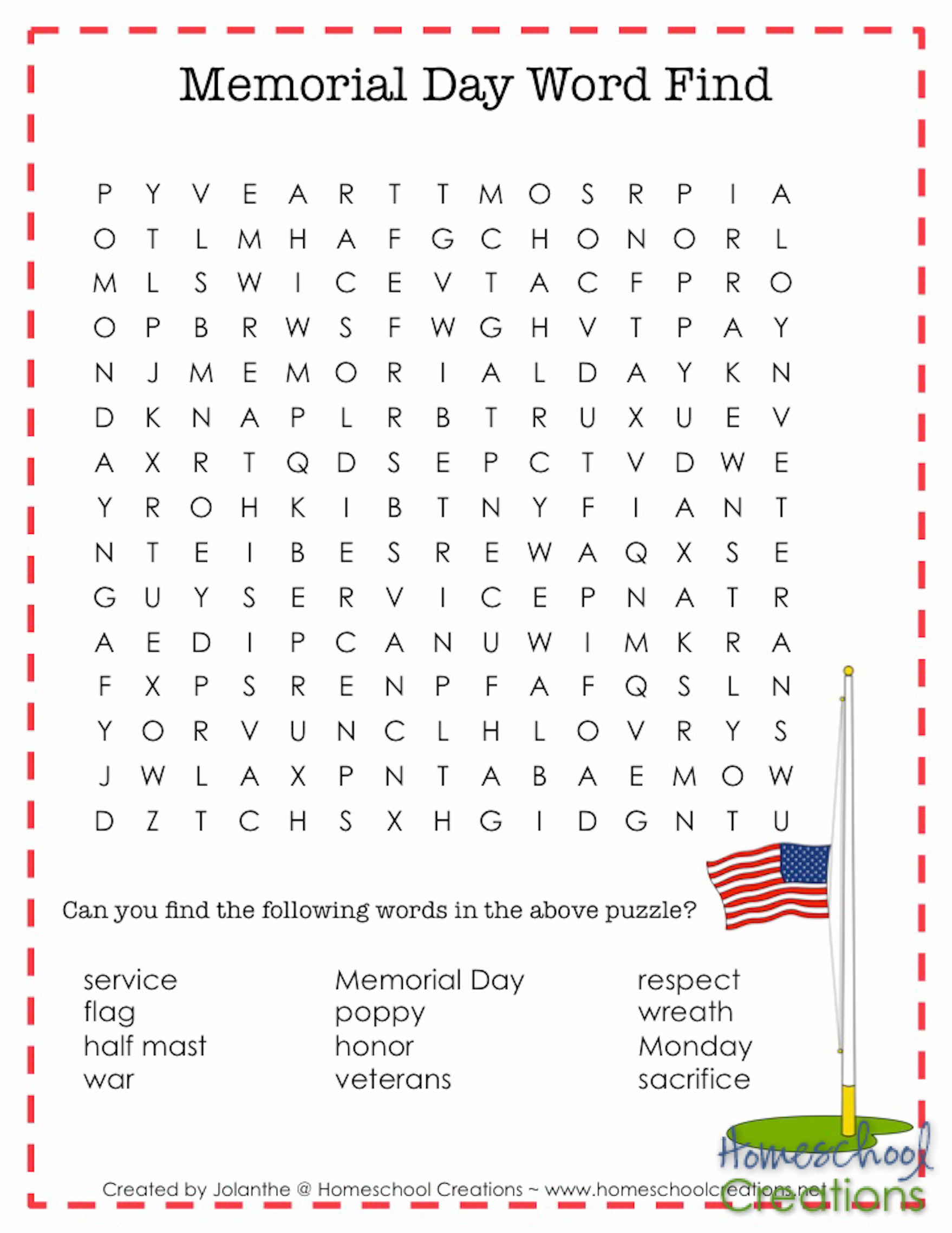 Memorial Day Crossword Puzzle Printable Printable 