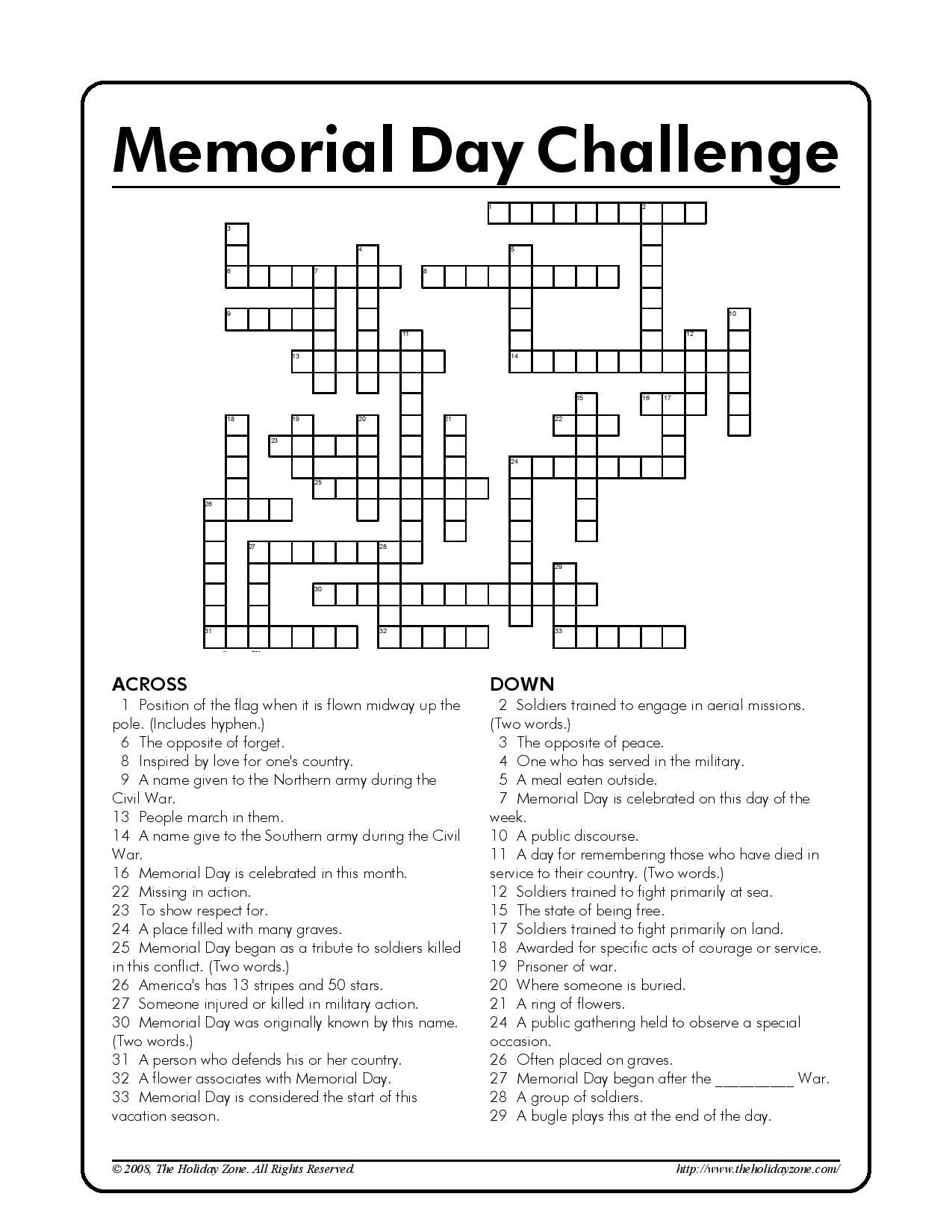 Memorial Day Kids Crossword Puzzle Courtesy Of The 