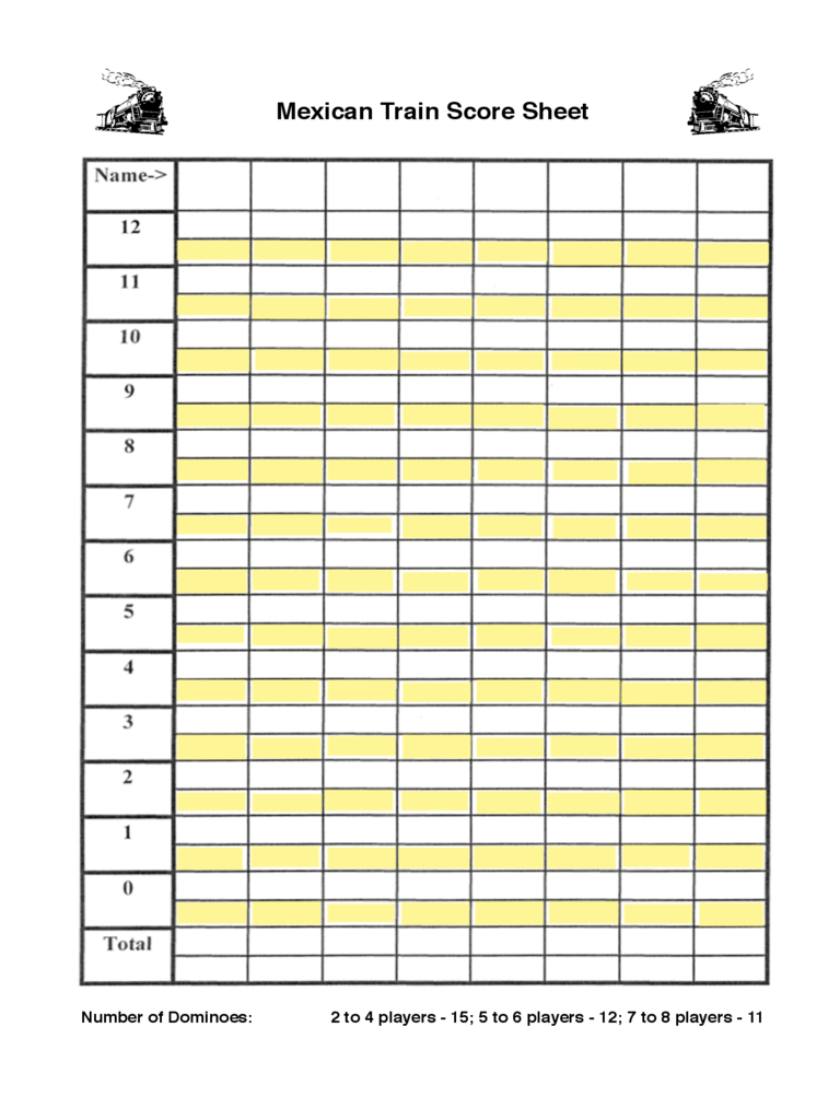 Mexican Train Score Sheet 3 Free Templates In PDF Word Excel Download