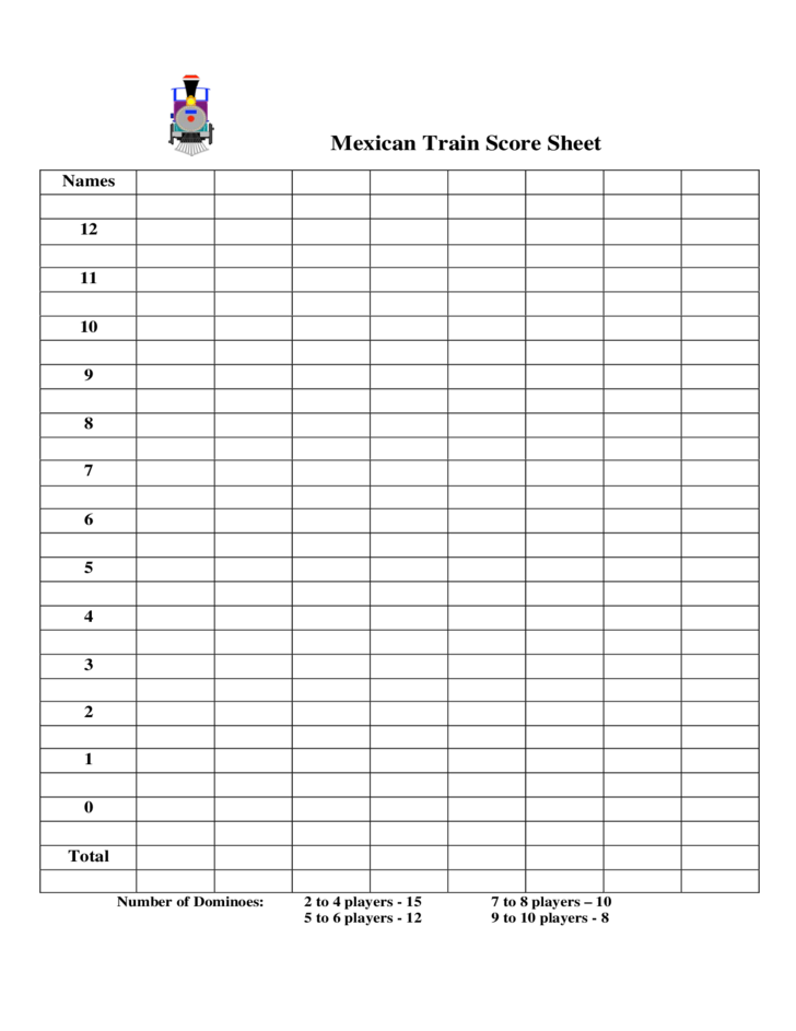 Mexican Train Score Sheets Printable Blank Mexican Train Score Sheet 