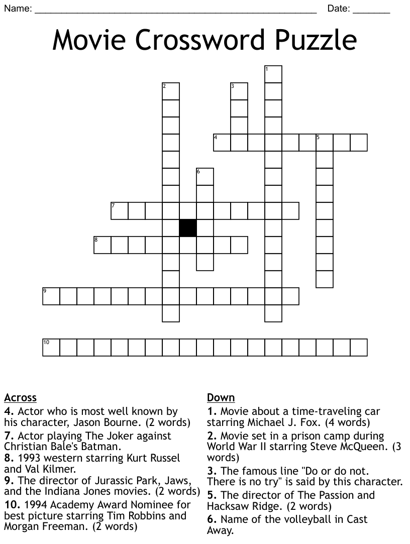 Movie Crossword Puzzle WordMint