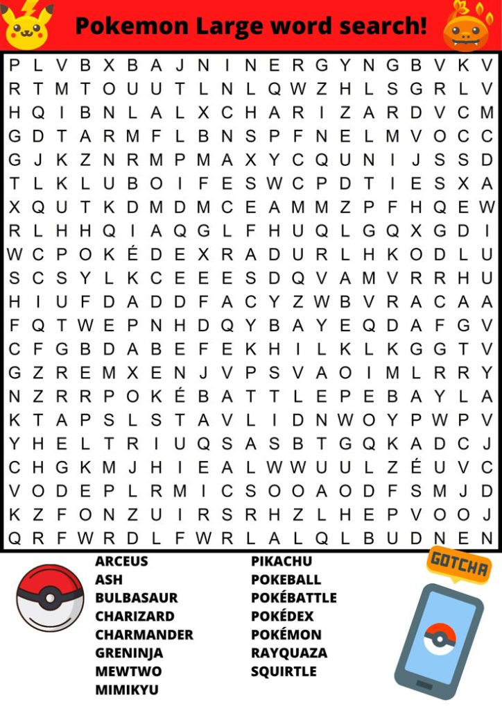 Pokemon Free Printable Word Search In 2020 Pokemon Word Search Free