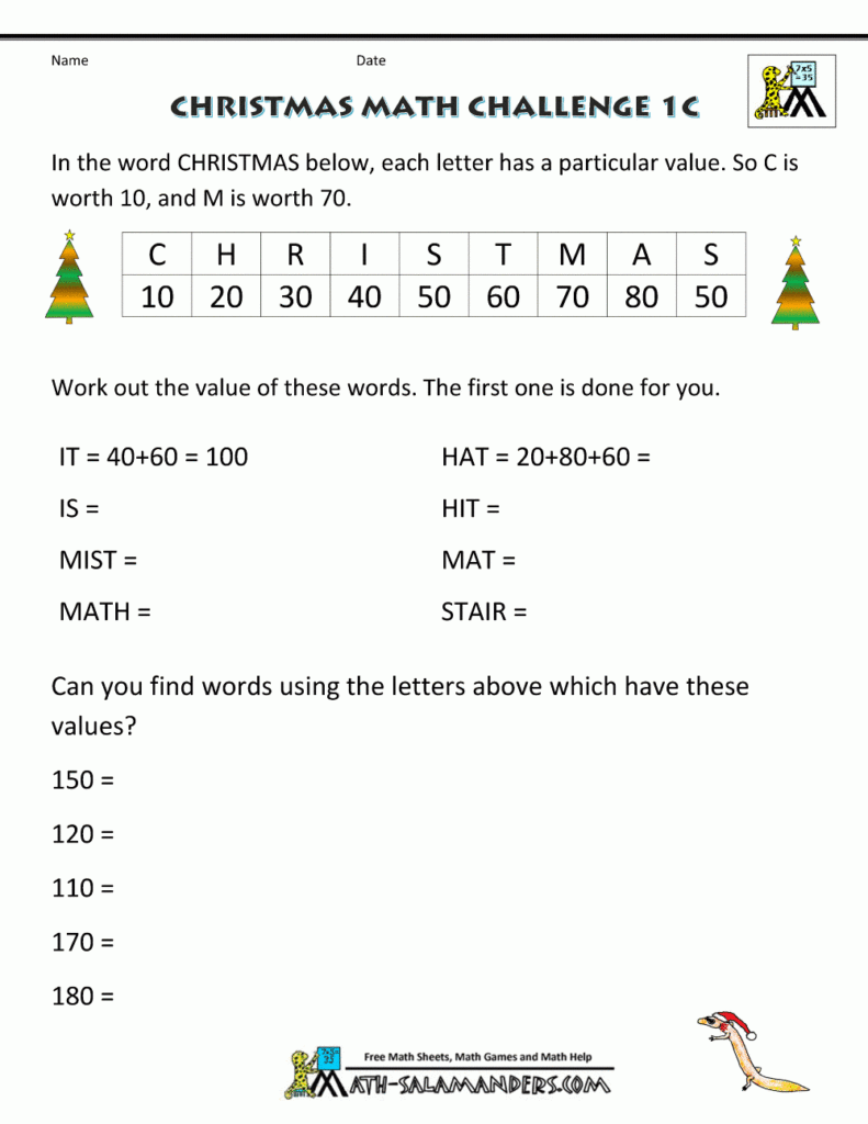 Printable Christmas Math Worksheets 6Th Grade Forms