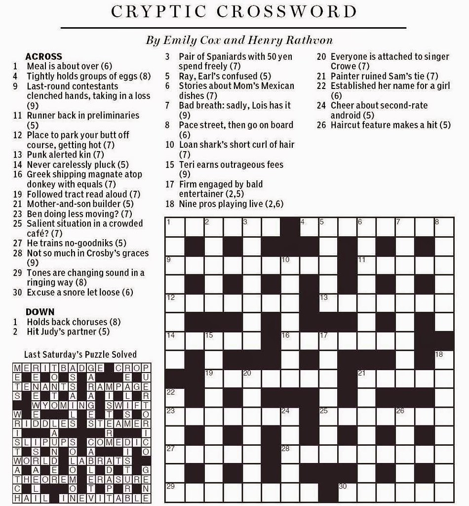 Printable Crossword Puzzles Wsj Printable Crossword Puzzles