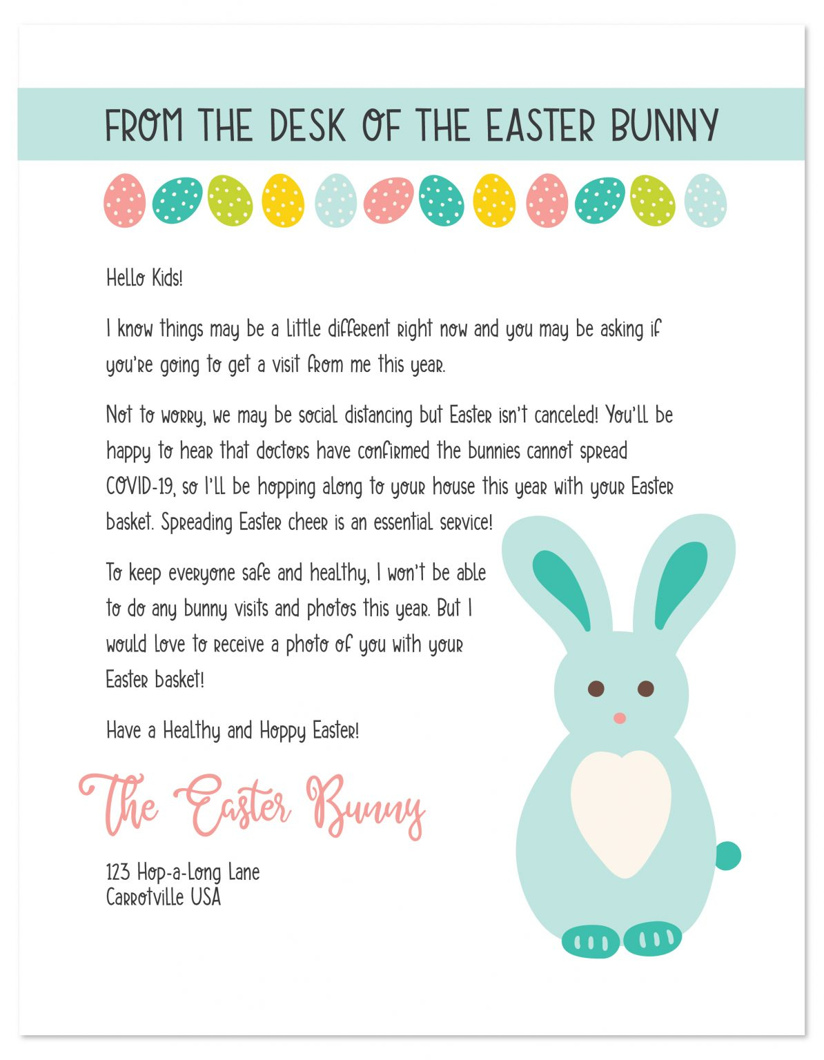 Printable Easter Bunny Letter During COVID 19 Hey Let s Make Stuff