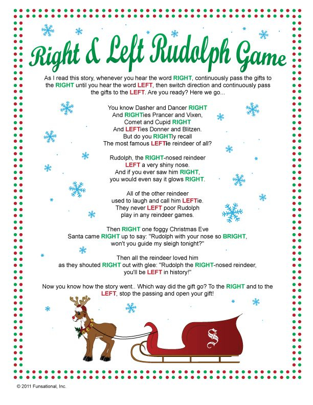 Printable Right Left Rudolph Game Preschool Christmas 