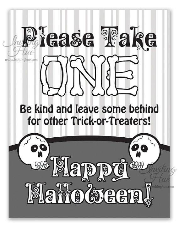 Printable Sign For Halloween Candy Bowl For Trick or