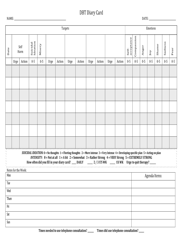 Printable Simple Dbt Diary Card Pdf Fill Online 