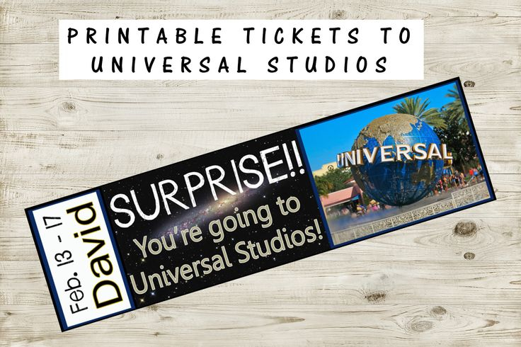 Printable Ticket To Universal Studios With Custom Name Dates 