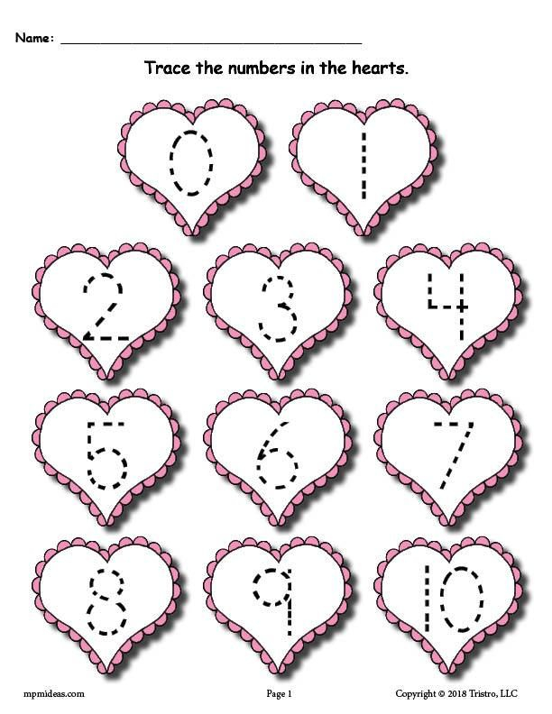 Printable Valentine s Day Number Tracing Worksheets 0 20 Valentine