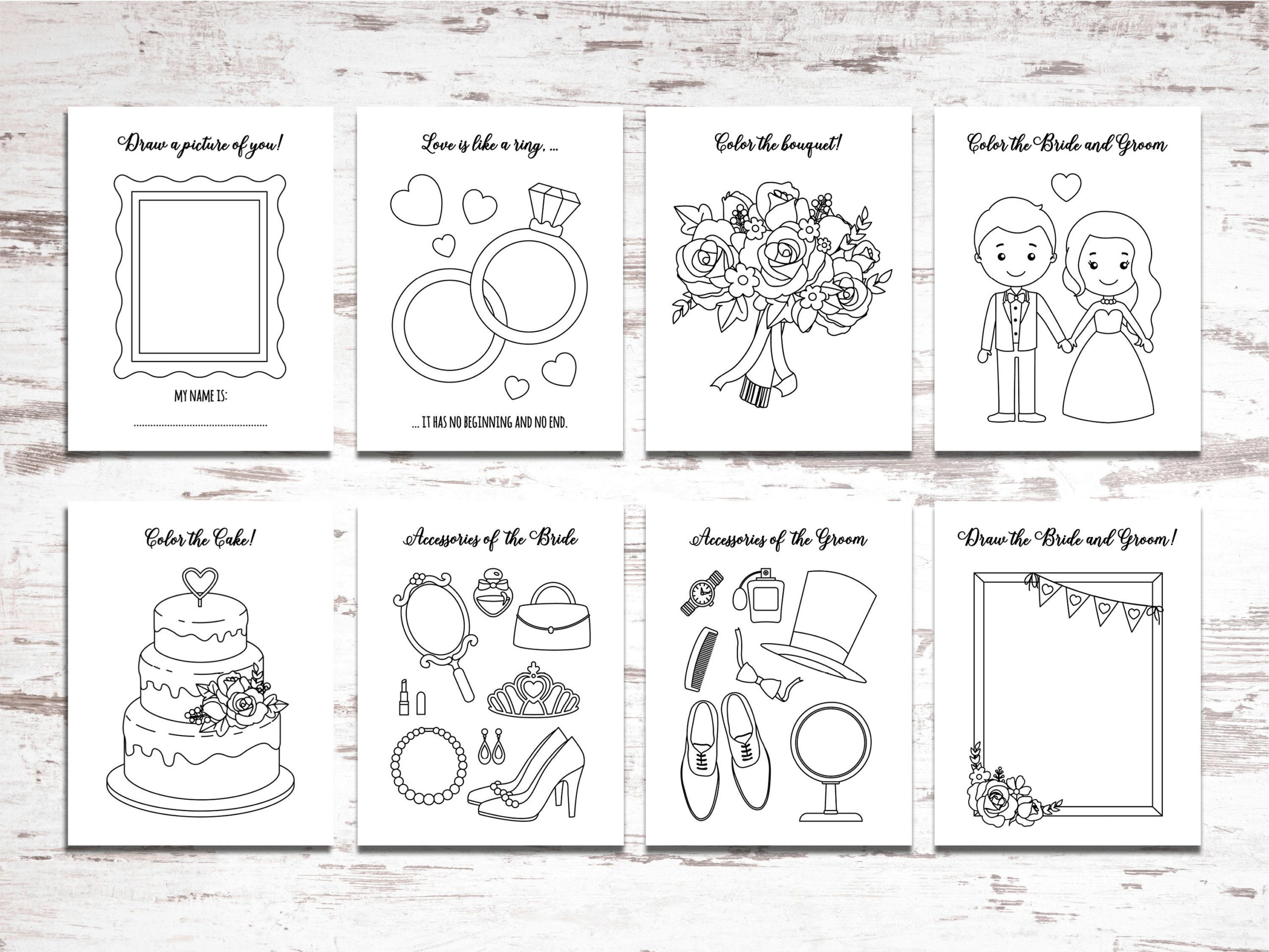 Printable Wedding Activity And Coloring Book Kids Table Sheets 