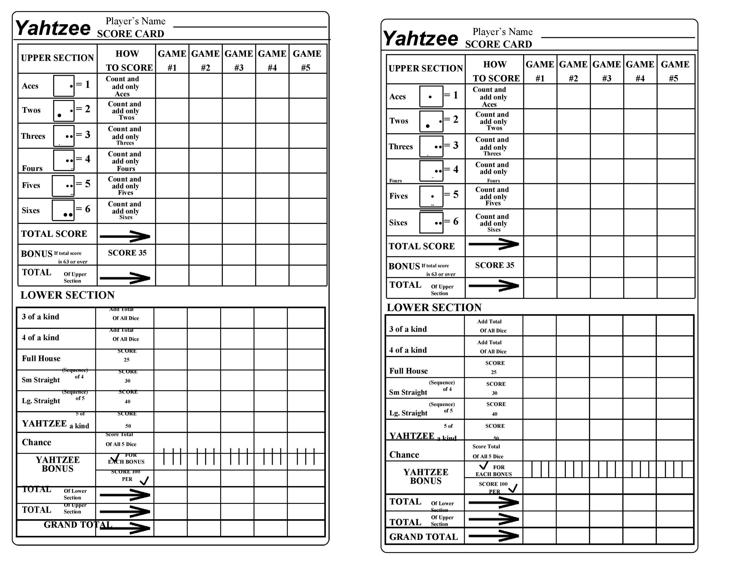 Printable Yahtzee Score Sheets Pdf Donkeytime