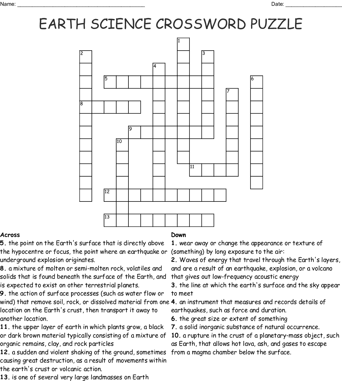 Science Crossword Puzzles Printable With Answers 