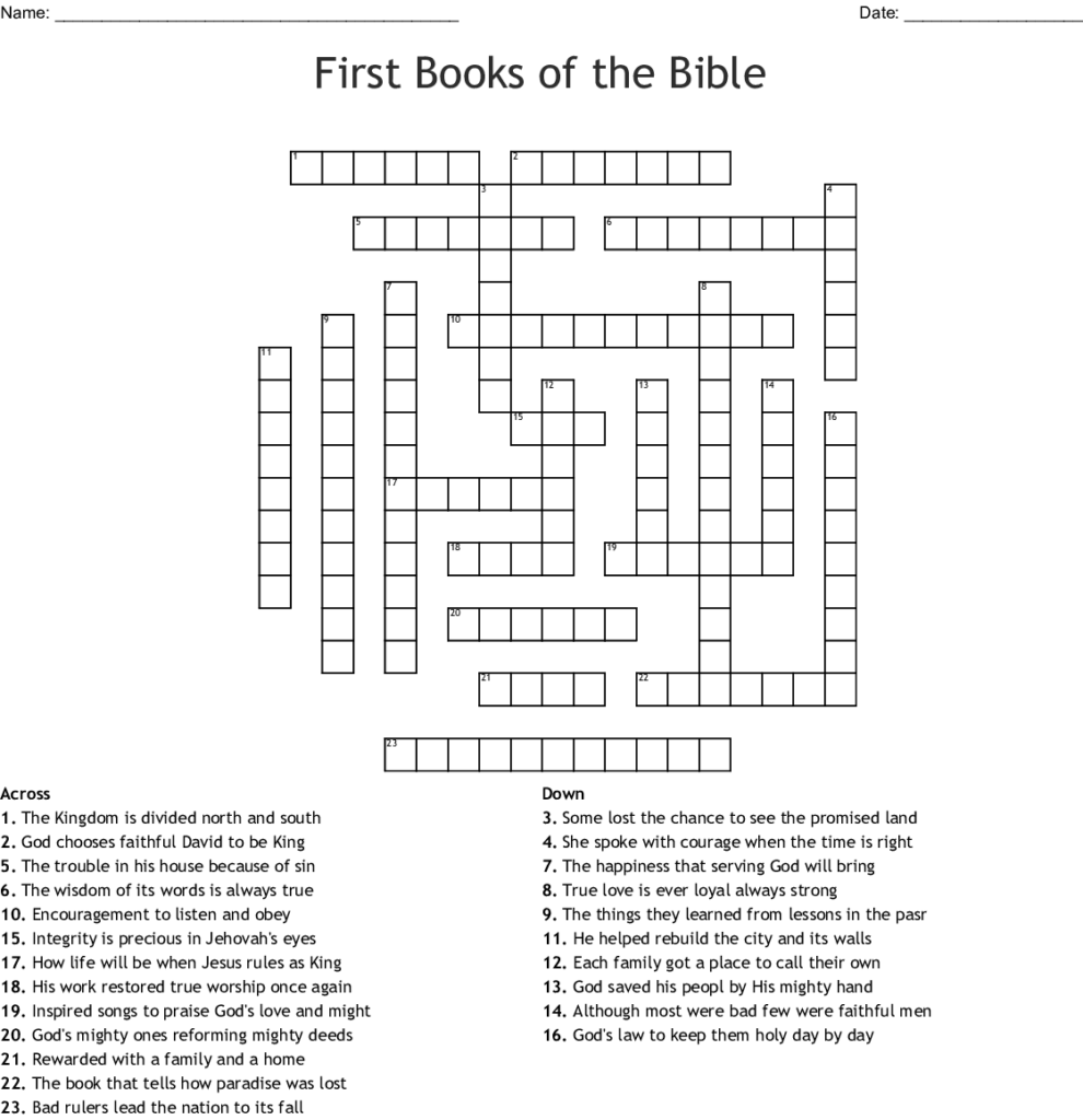 Books Of The Bible Crossword Puzzles Printable FreePrintableTM com