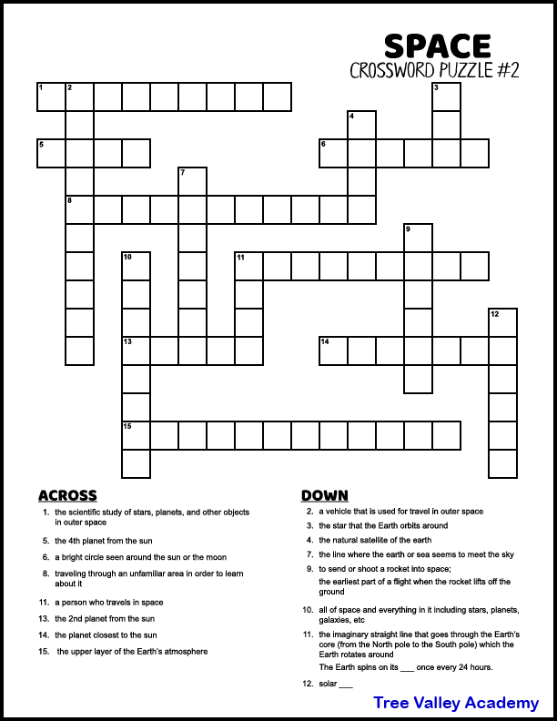 Space Themed Crossword Puzzles Grades 5 6