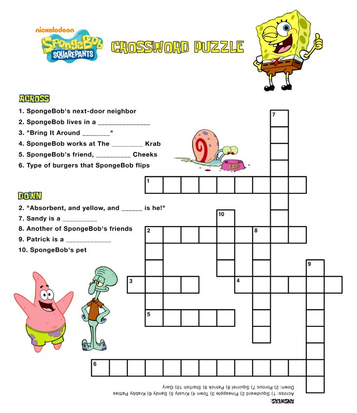 SpongeBob Crossword Puzzle Spongebob Birthday Party 