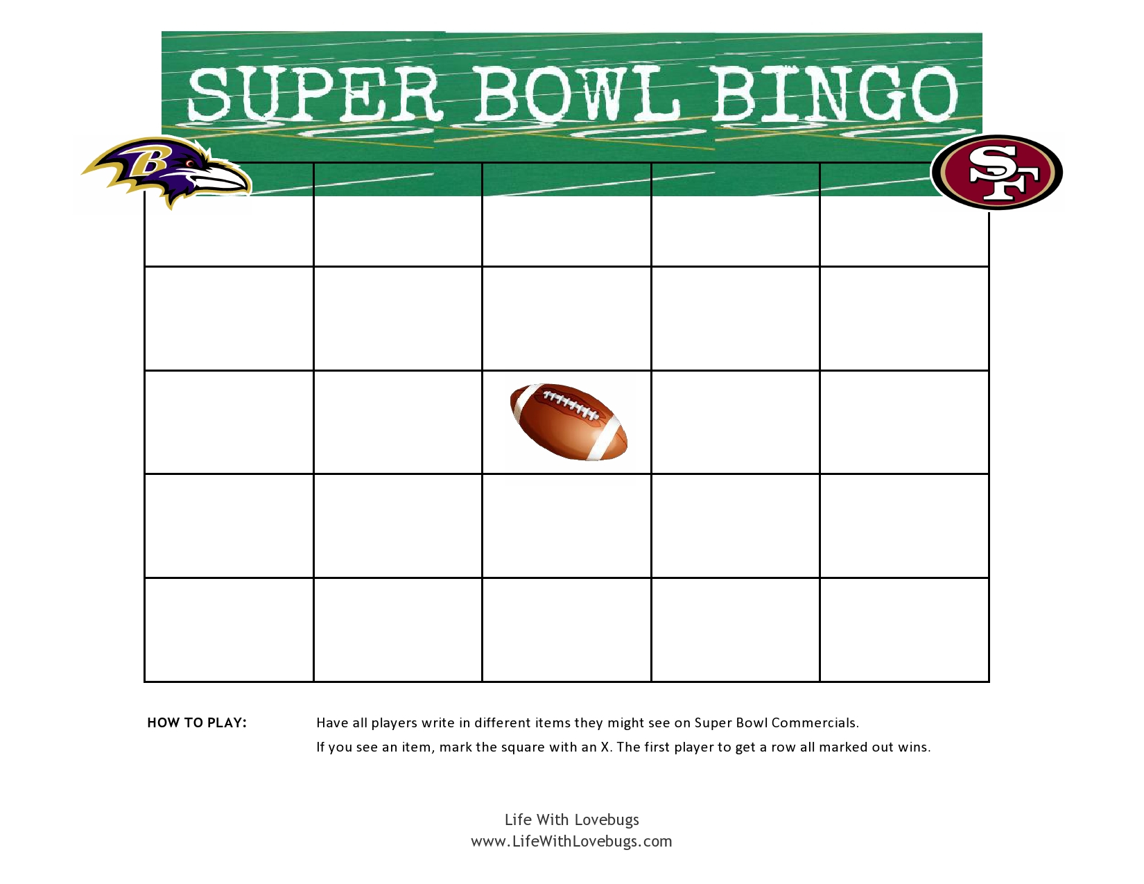 Super Bowl Bingo Printable