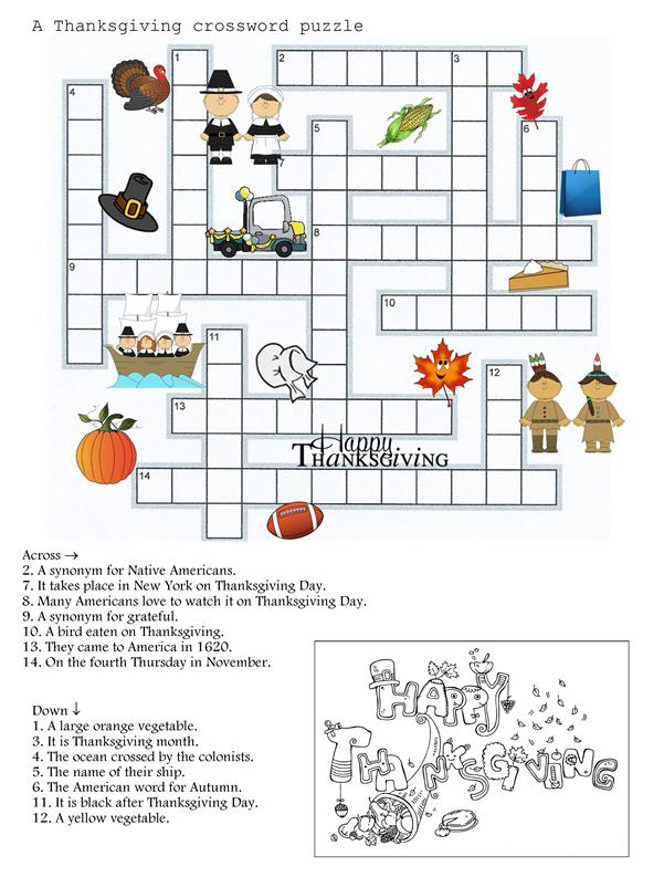 Thanksgiving Crossword Puzzle Best Coloring Pages For Kids