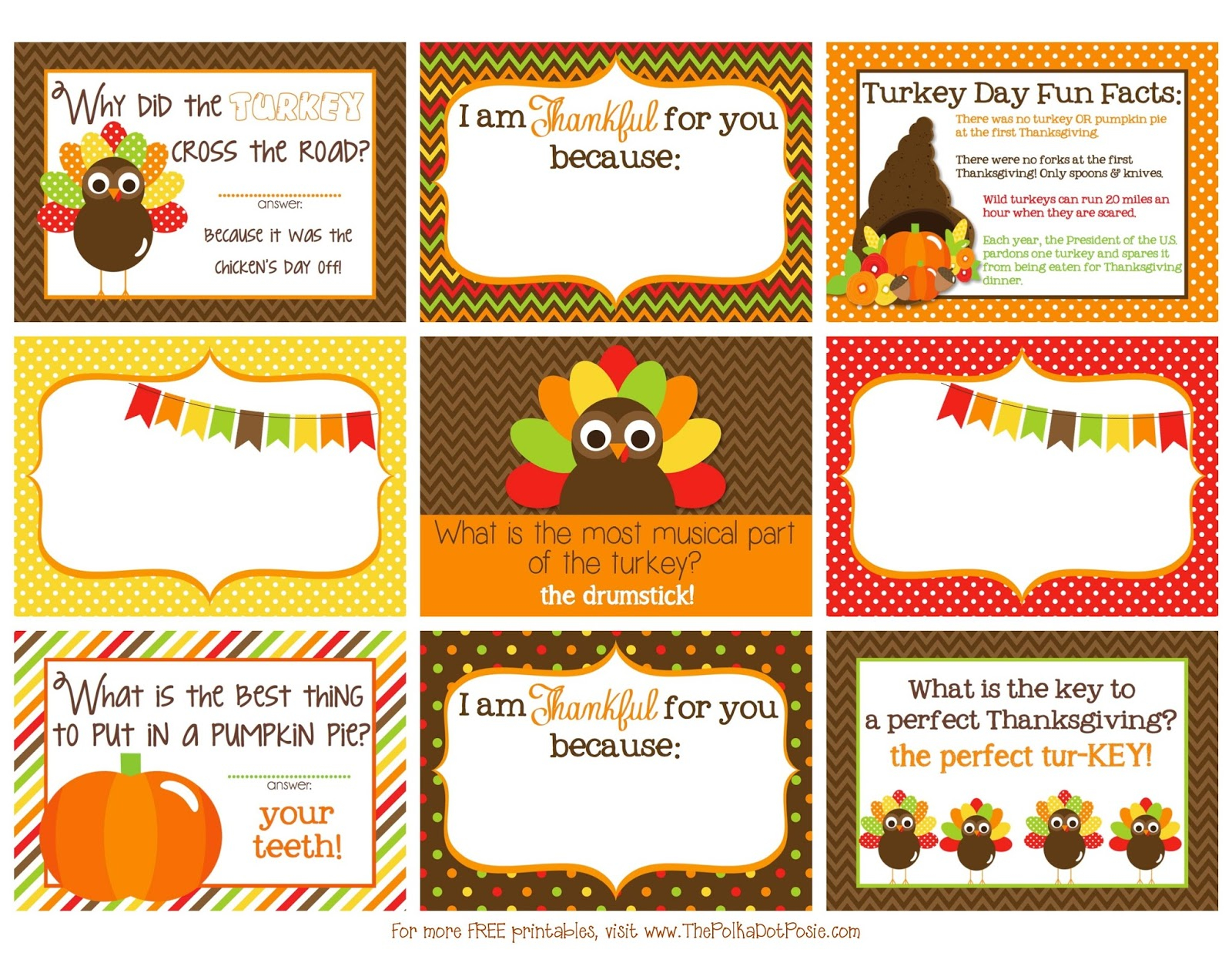 The Polka Dot Posie Printable Thanksgiving Lunch Box Notes 