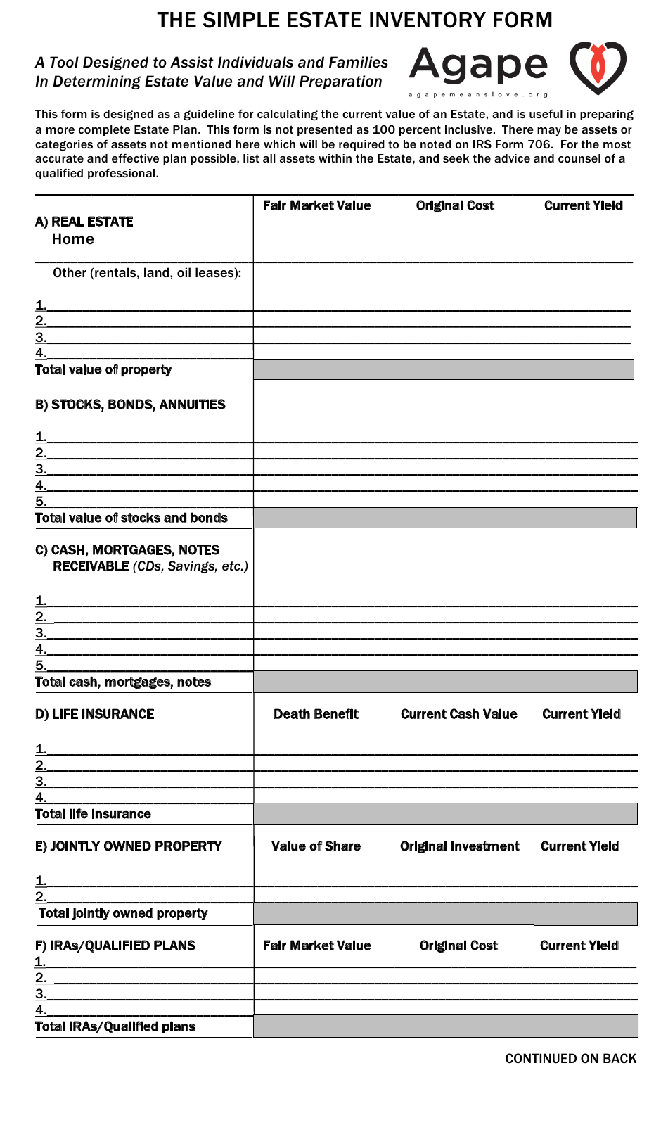 The Simple Estate Inventory Form Agape Download 