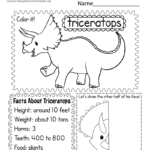 Triceratops Dinosaur Worksheet For Kindergarten Free