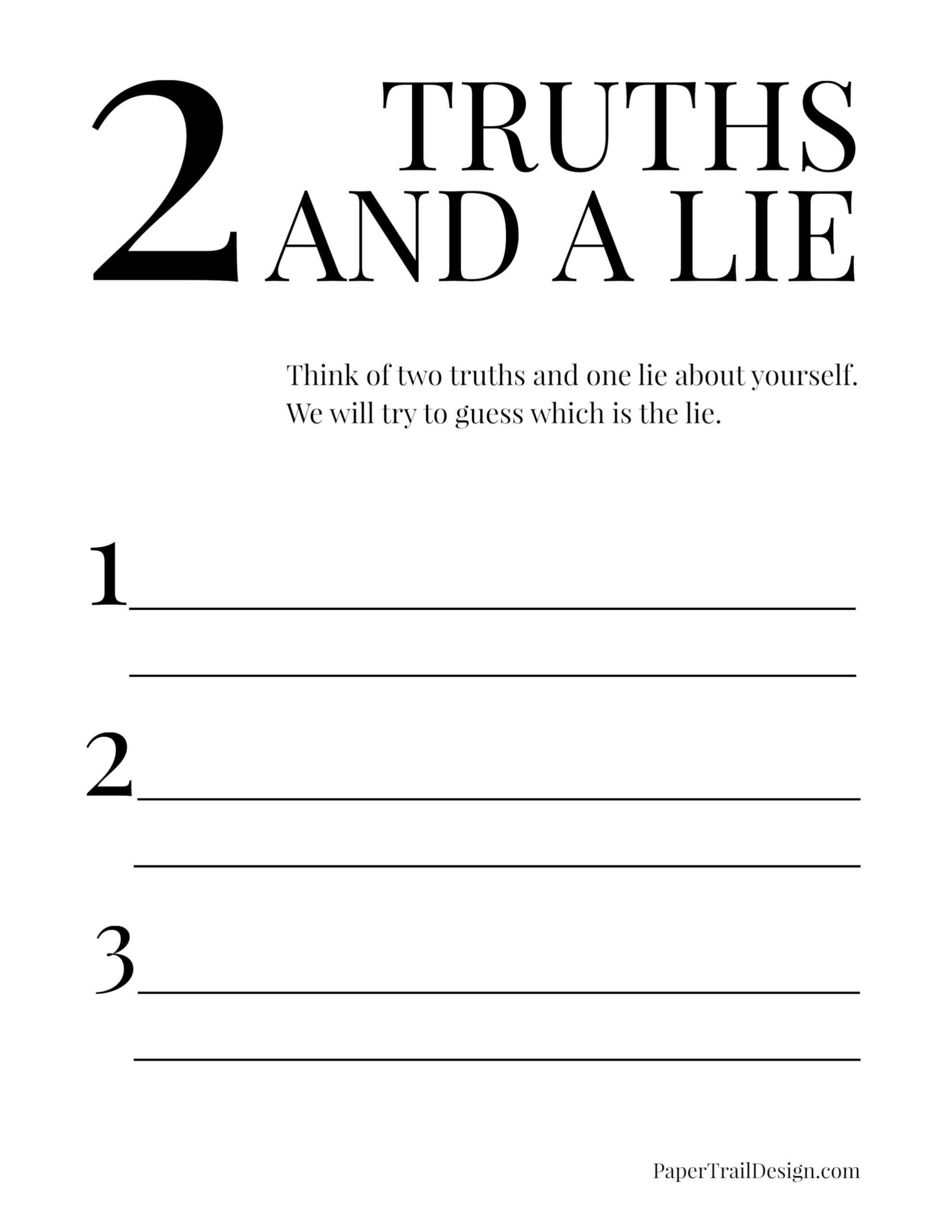 Two Truths And A Lie Game Free Printable Paper Trail 