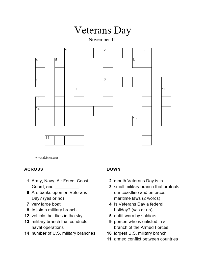 Veterans Day Crossword Veterans Day Veteran Military 