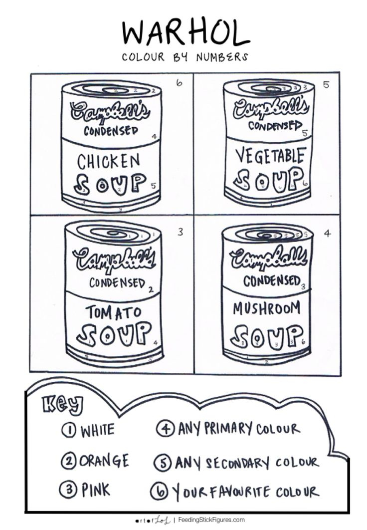 Warhol Soup Can Colouring Sheet Feedingstickfigures Pop Art Colors 