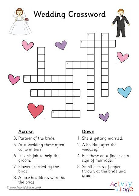 Wedding Crossword Wedding Crossword Puzzle Kids Wedding 