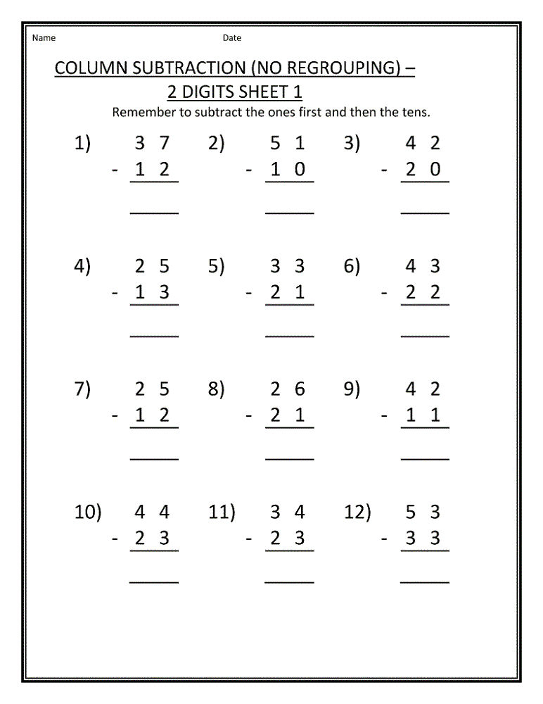 Worksheets For 1st Grade Simple Subtraction Coloring Sheets