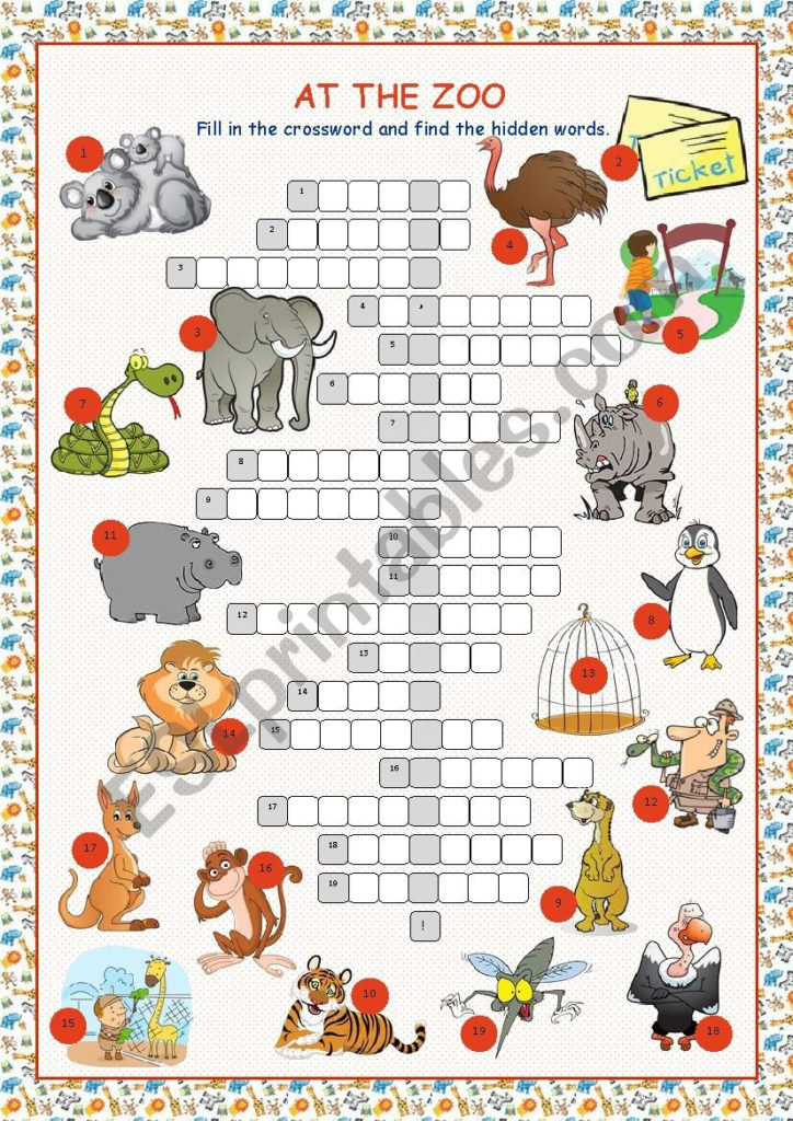 Zoo Animal Crossword Puzzle Printable