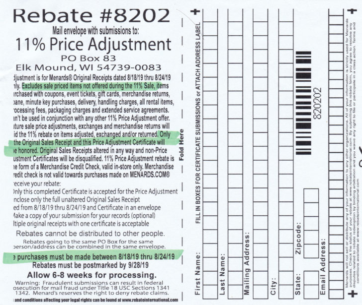 Menards Price Adjustment Rebate Form