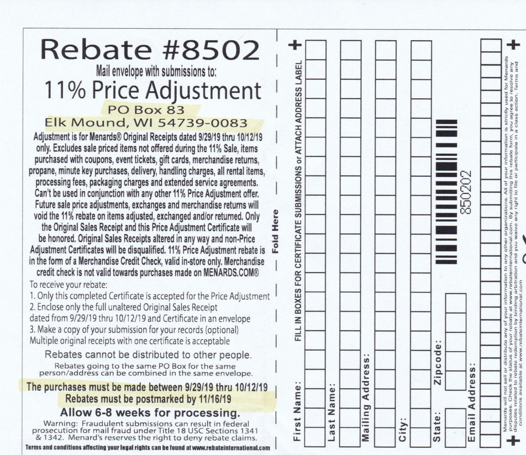 Menards 11 Adjustment Form