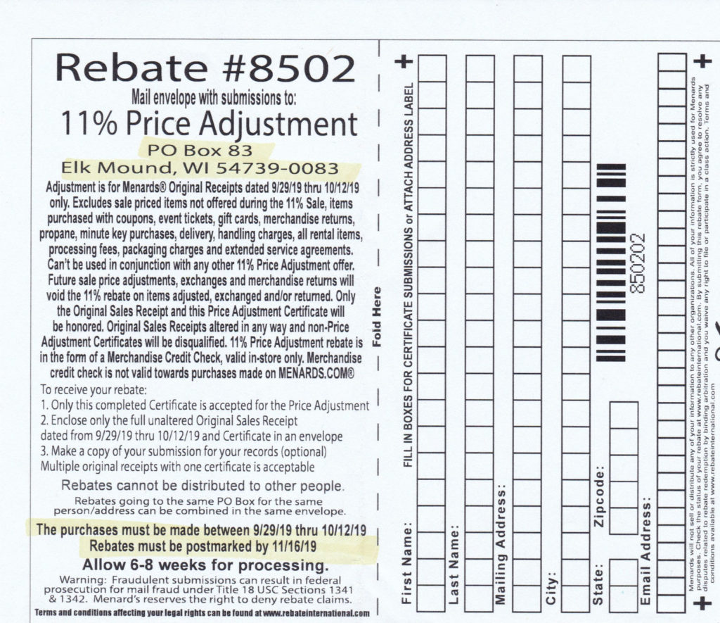 11 Rebate Form From Menards