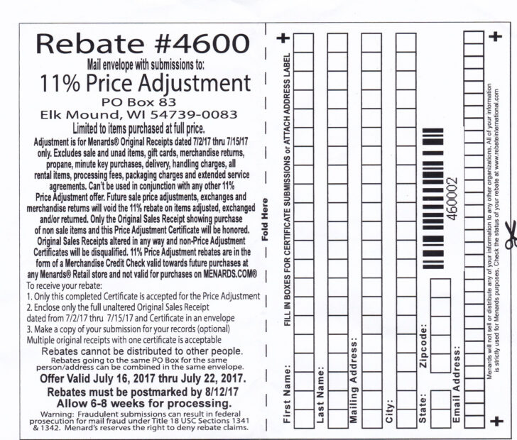 Menards 11 Adjustment Form