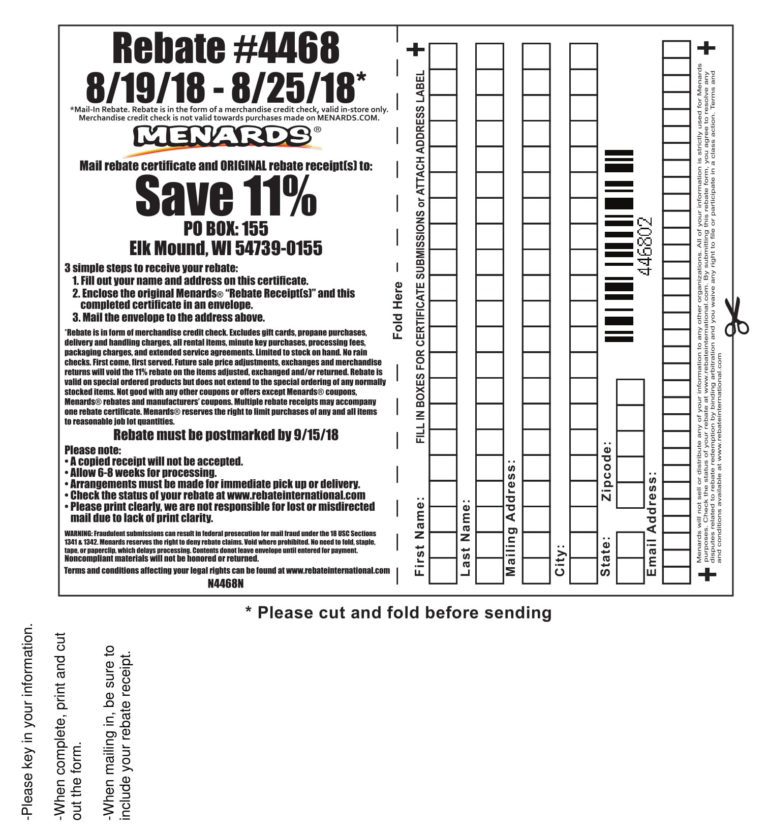 Menards 11 Rebate On Everything Form