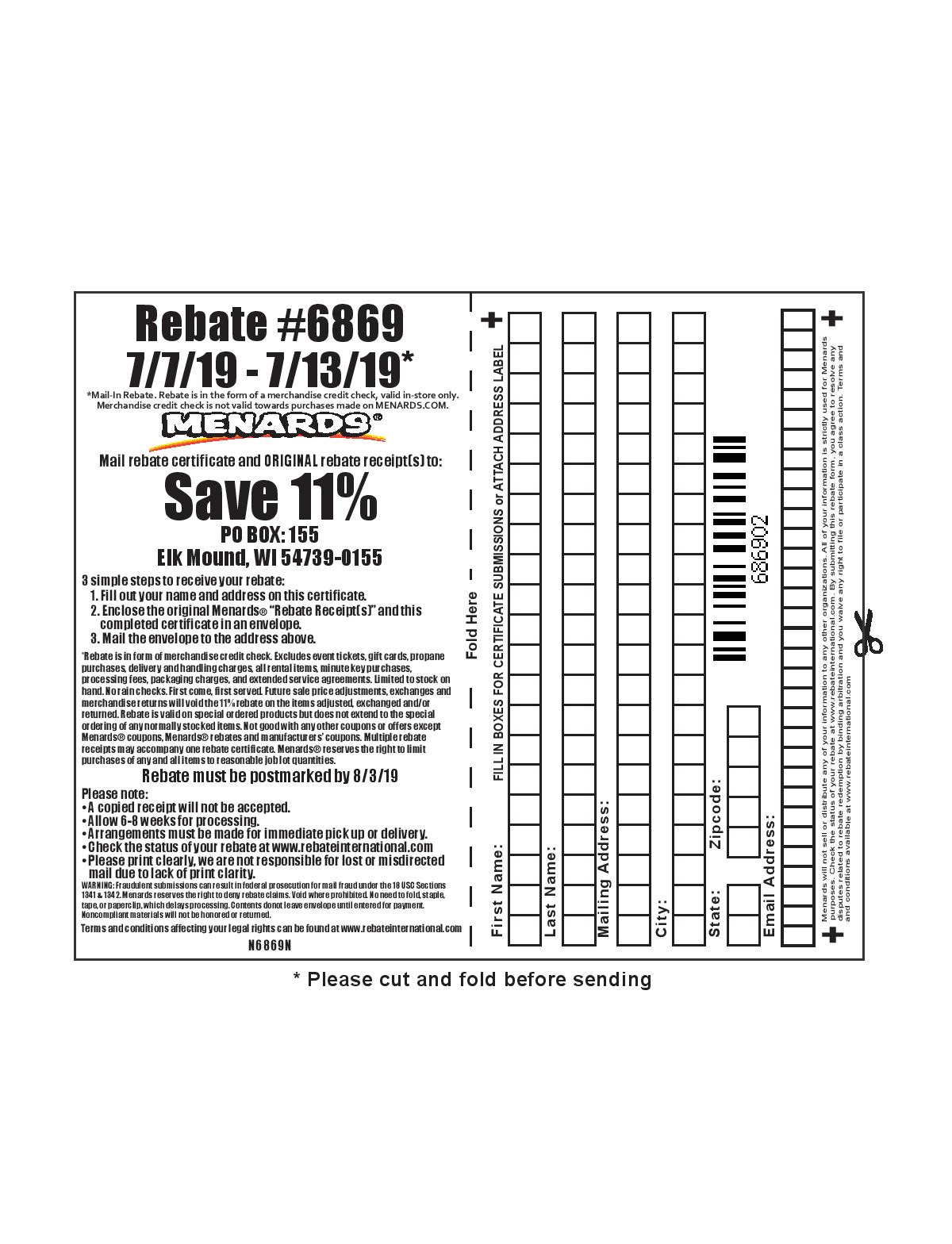 11 Rebate Form From Menards