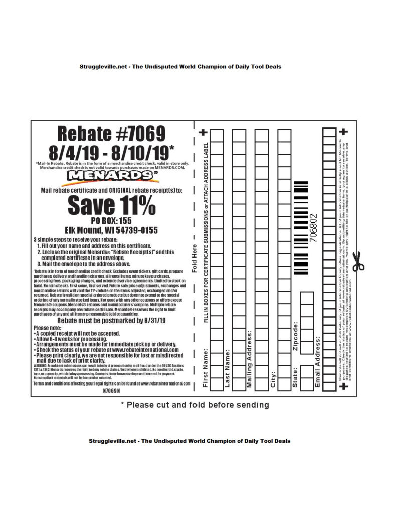 Menards 11 Rebate Form For Prior Purchases