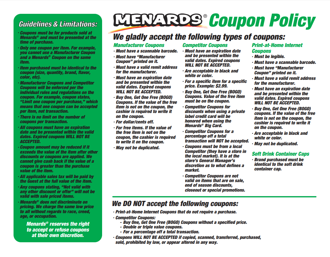 Menards Coupon Policy