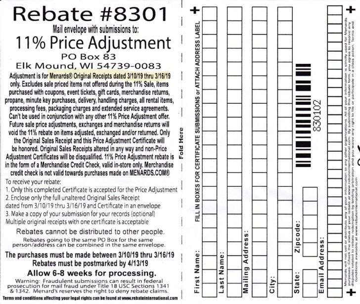 Menards Rebate Adjustment Form