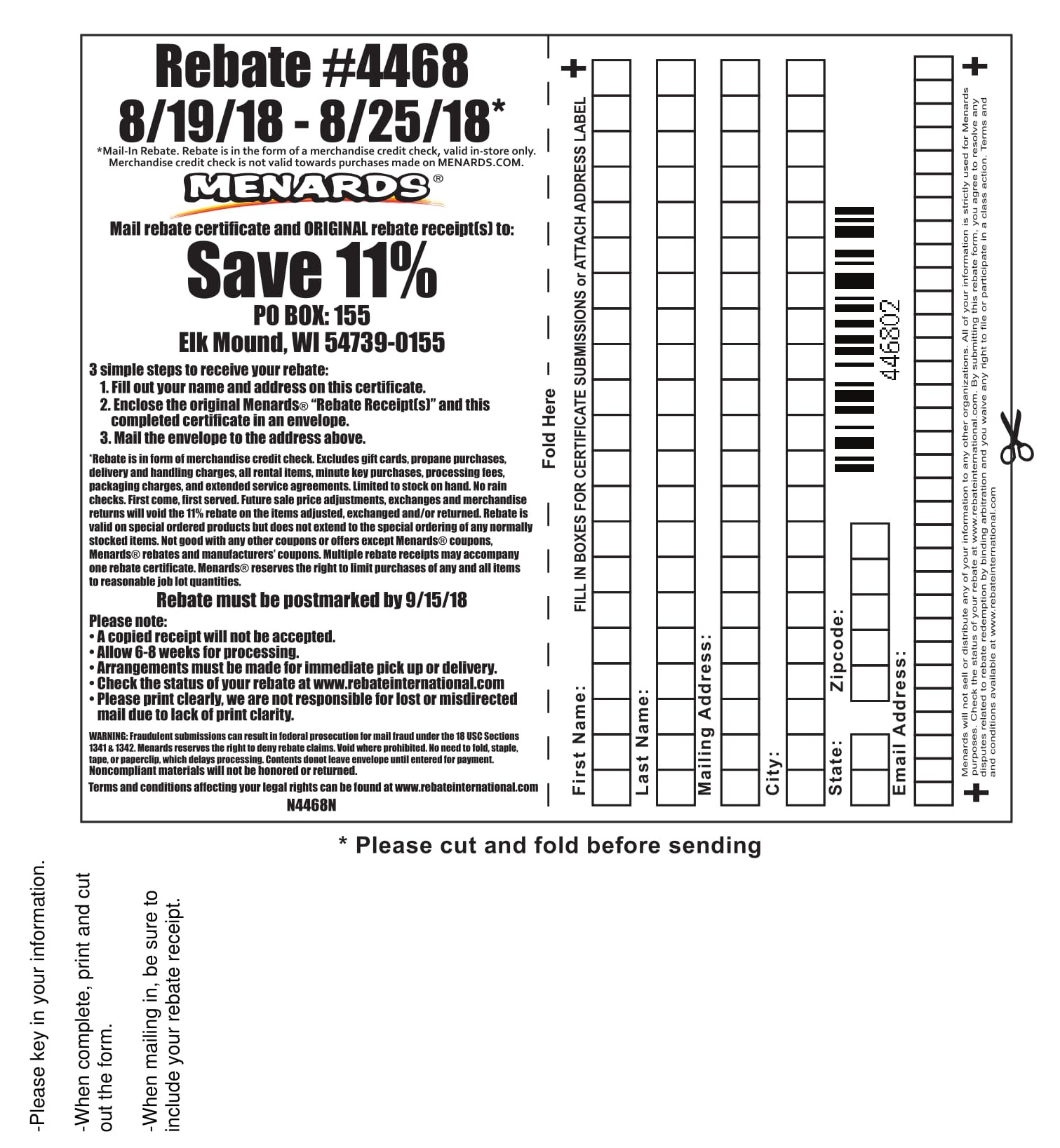 Menards Rebate Form'