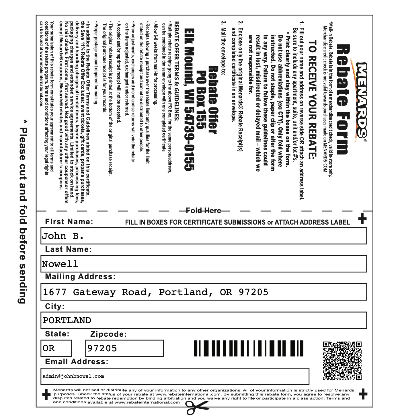 Menards Rebate Form 1927