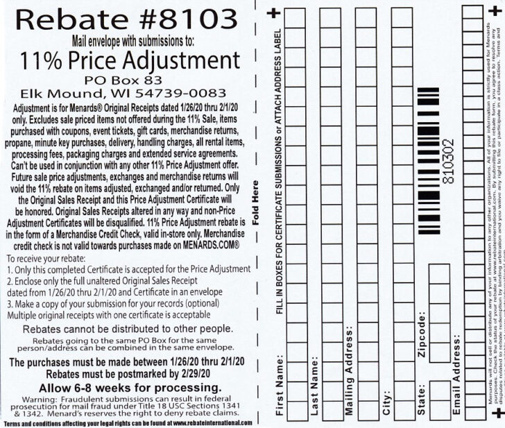 Menards Rebate Form 565