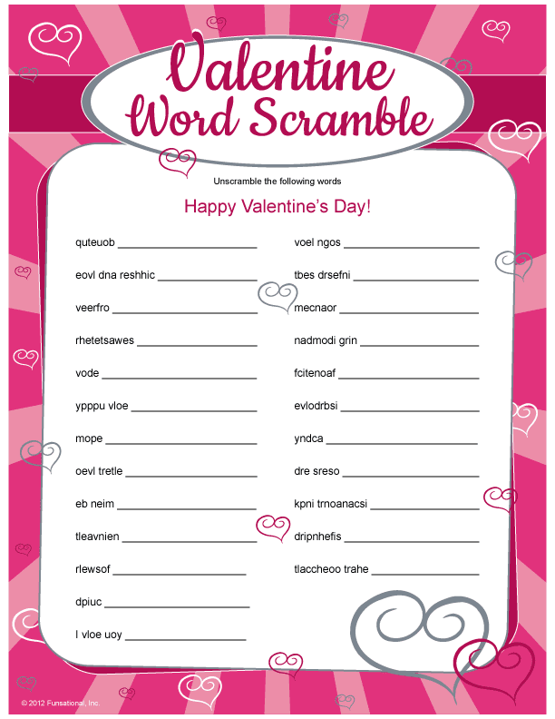 Free Printable Valentines Word Scramble