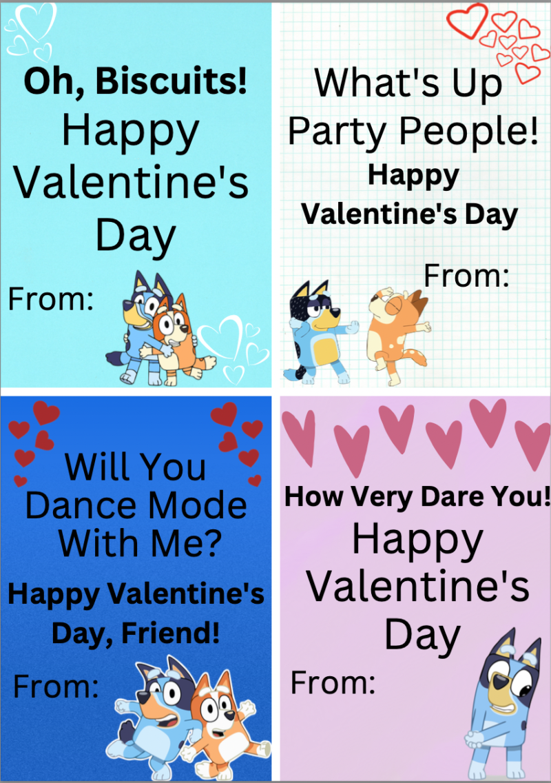 Free Printable Bluey Valentines Cards